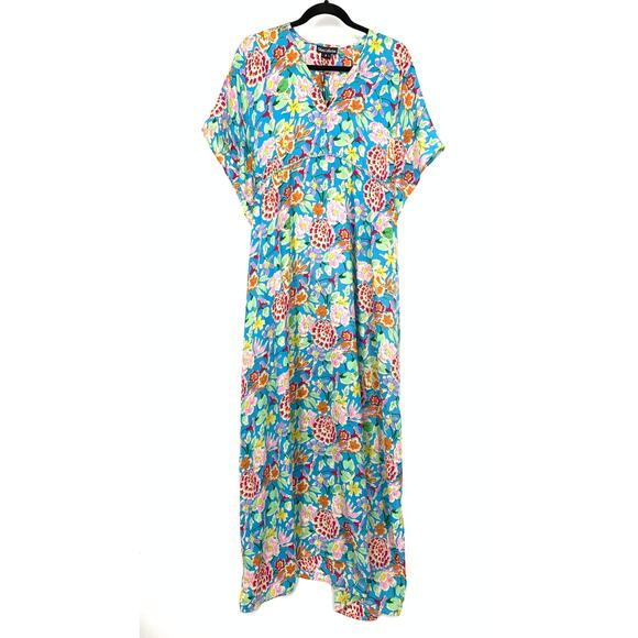 Tolani Collection Kat Blue Floral Maxi Kaftan Dress Womens Size Medium NEW - Picture 1 of 7
